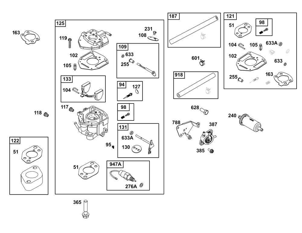 Carburetor And Fuel Supply Group Diagram and Parts List for 356447-0709-H7 200000 - 399999 Briggs and Stratton Engine